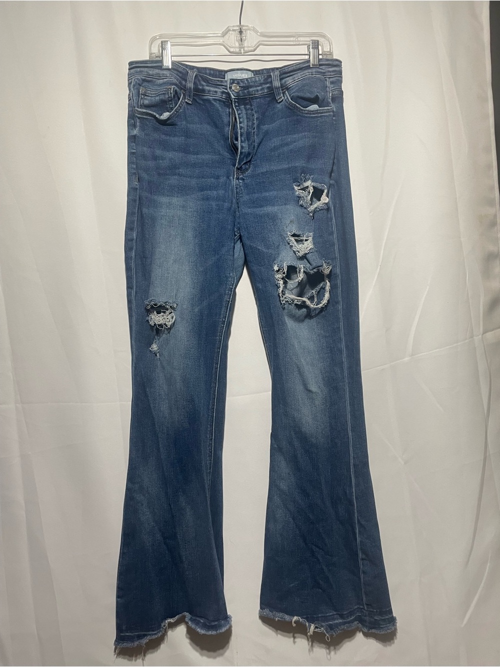 Distressed Mid-Blue Flare Jeans for Women